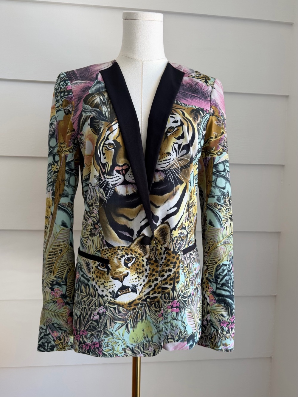 Maison Scotch Tiger & Leopard Print Tuxedo Blazer Jacket